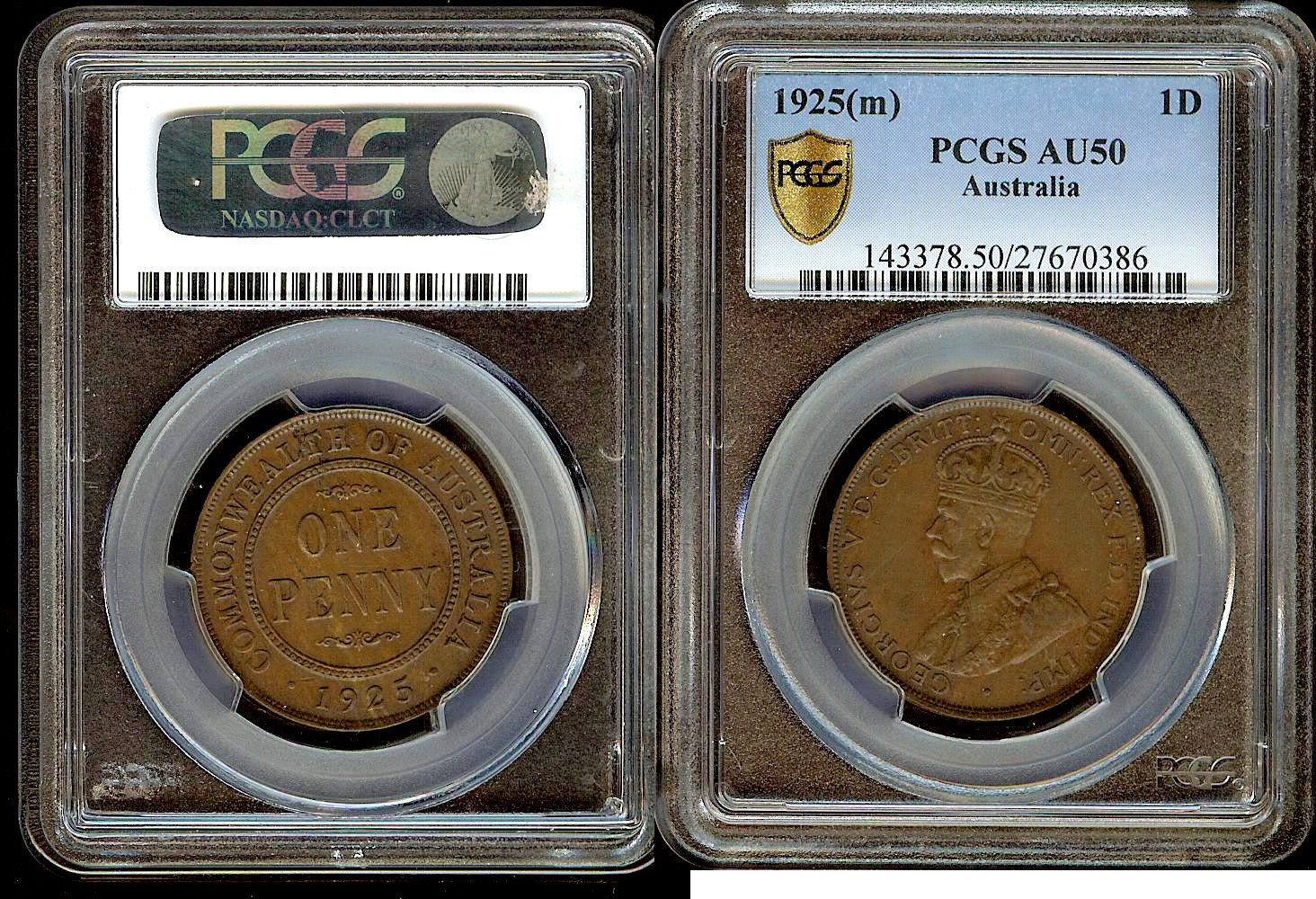 Australian penny 1925 PCGS AU50